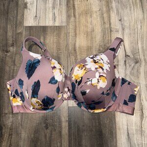 Cacique 50D Bra Floral Lightly Lined Balconette Underwire Back Closure Stretch